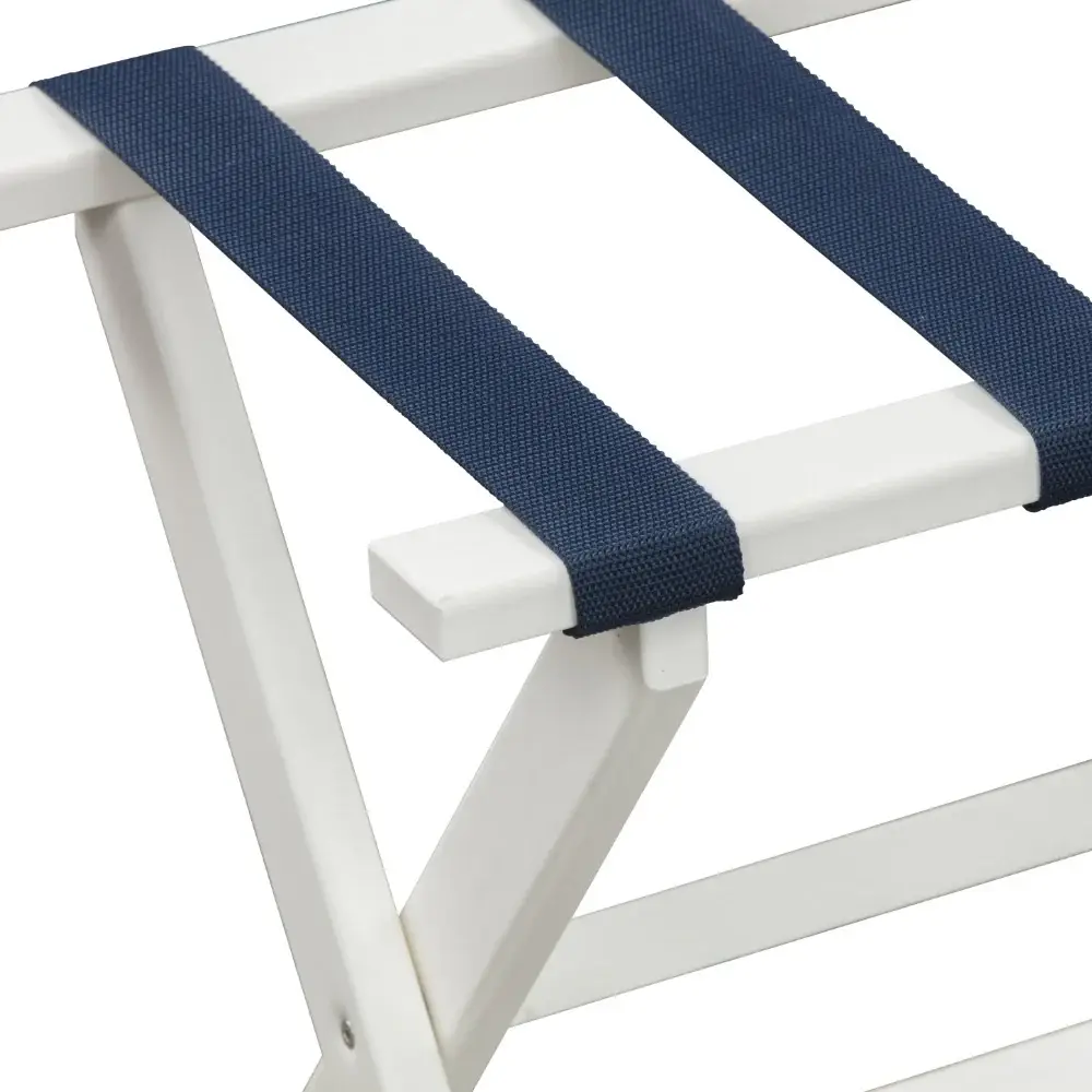 Earth Friendly White Folding Luggage Rack With Navy Straps - Image 4