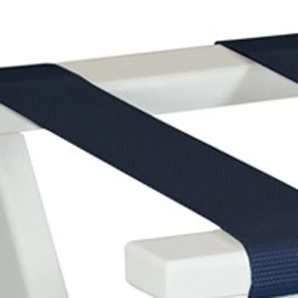 Earth Friendly White Folding Luggage Rack With Navy Straps - Image 5