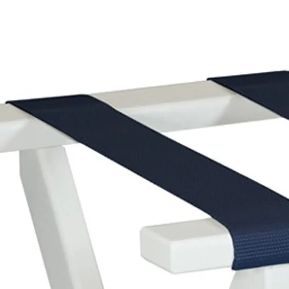 Earth Friendly White Folding Luggage Rack With Navy Straps - Image 6