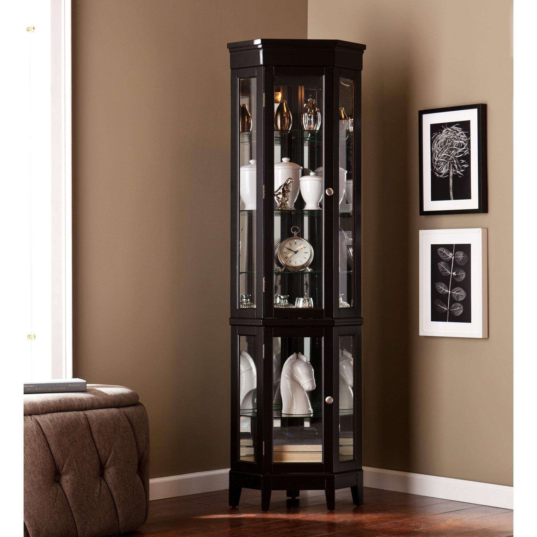 Elegant Black Lighted Curio Cabinet - Image 4