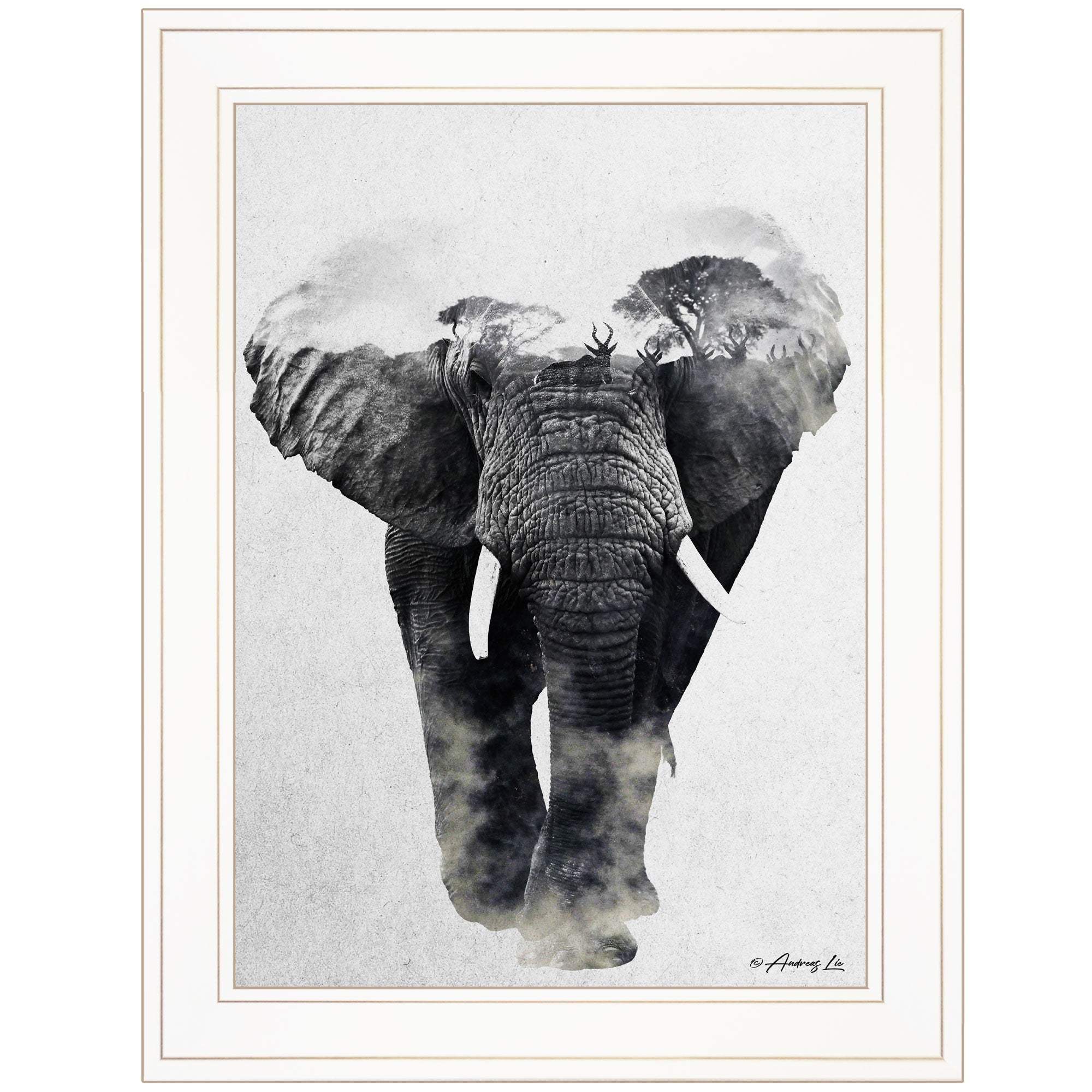 Elephant Walk 1 White Framed Print Wall Art - Image 2