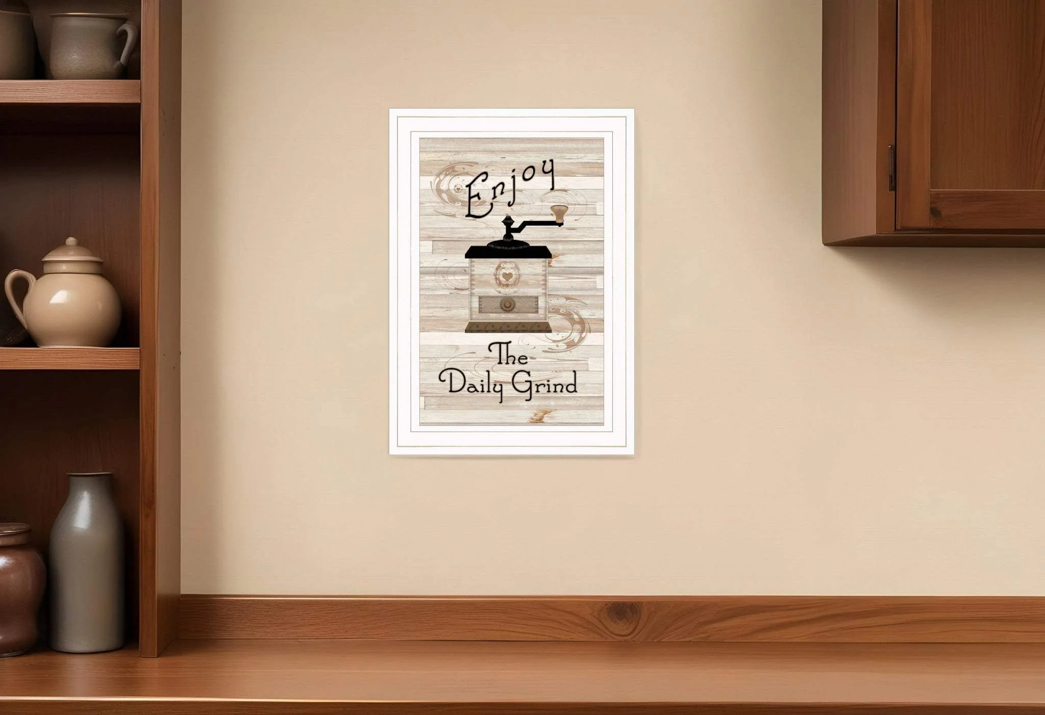 Enjoy the Daily Grind 1 White Framed Print Kitchen Wall Art - Image 2