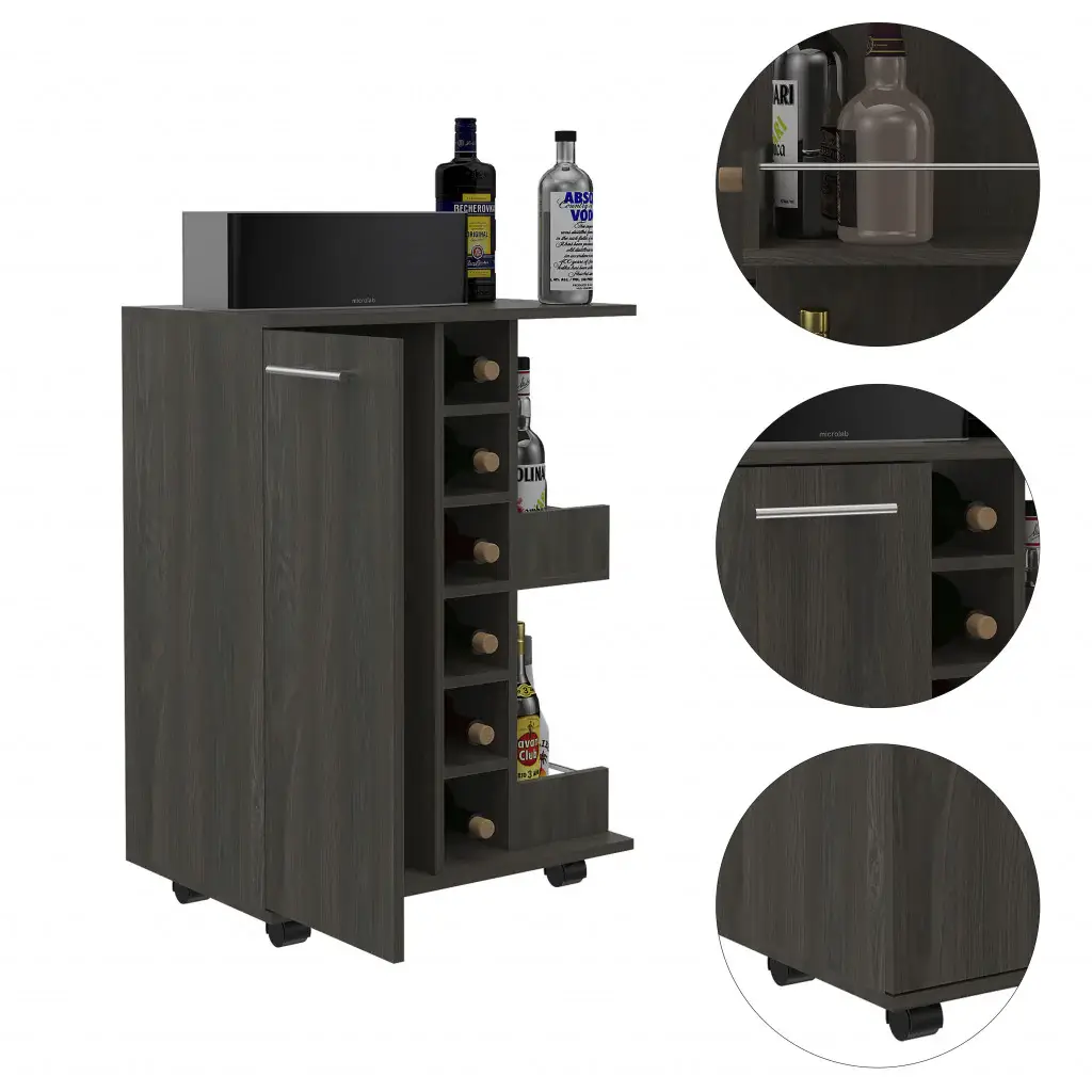 Espresso Rolling Bar Cart With Wine Storage - Image 2