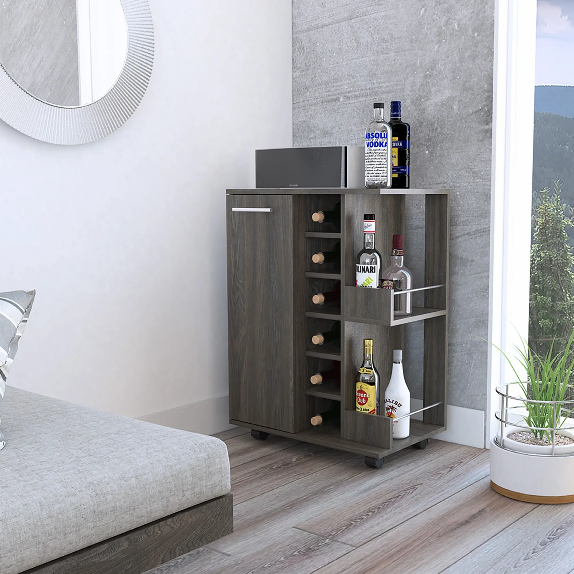 Espresso Rolling Bar Cart With Wine Storage - Image 3