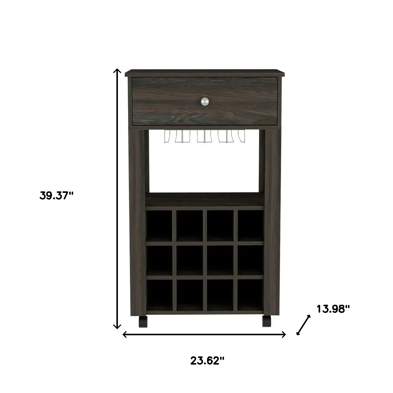Espresso Rolling Bar Cart With Wine Storage - Image 6