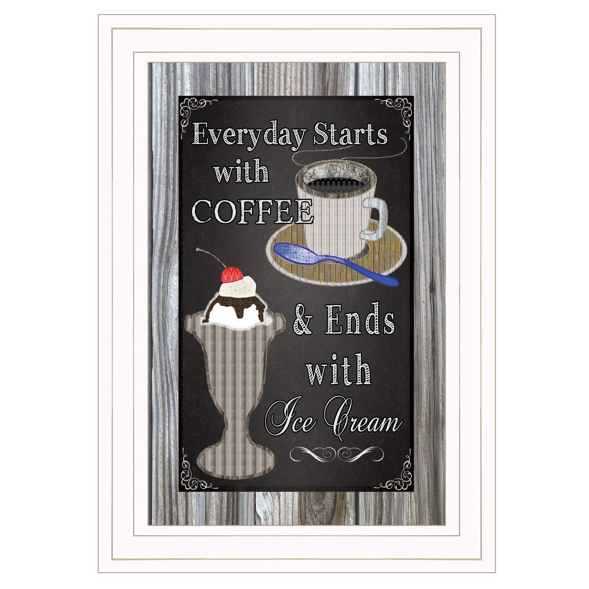 Everyday Starts with Coffee Chalkboard Framed 1 White Framed Print Kitchen Wall Art - Image 2