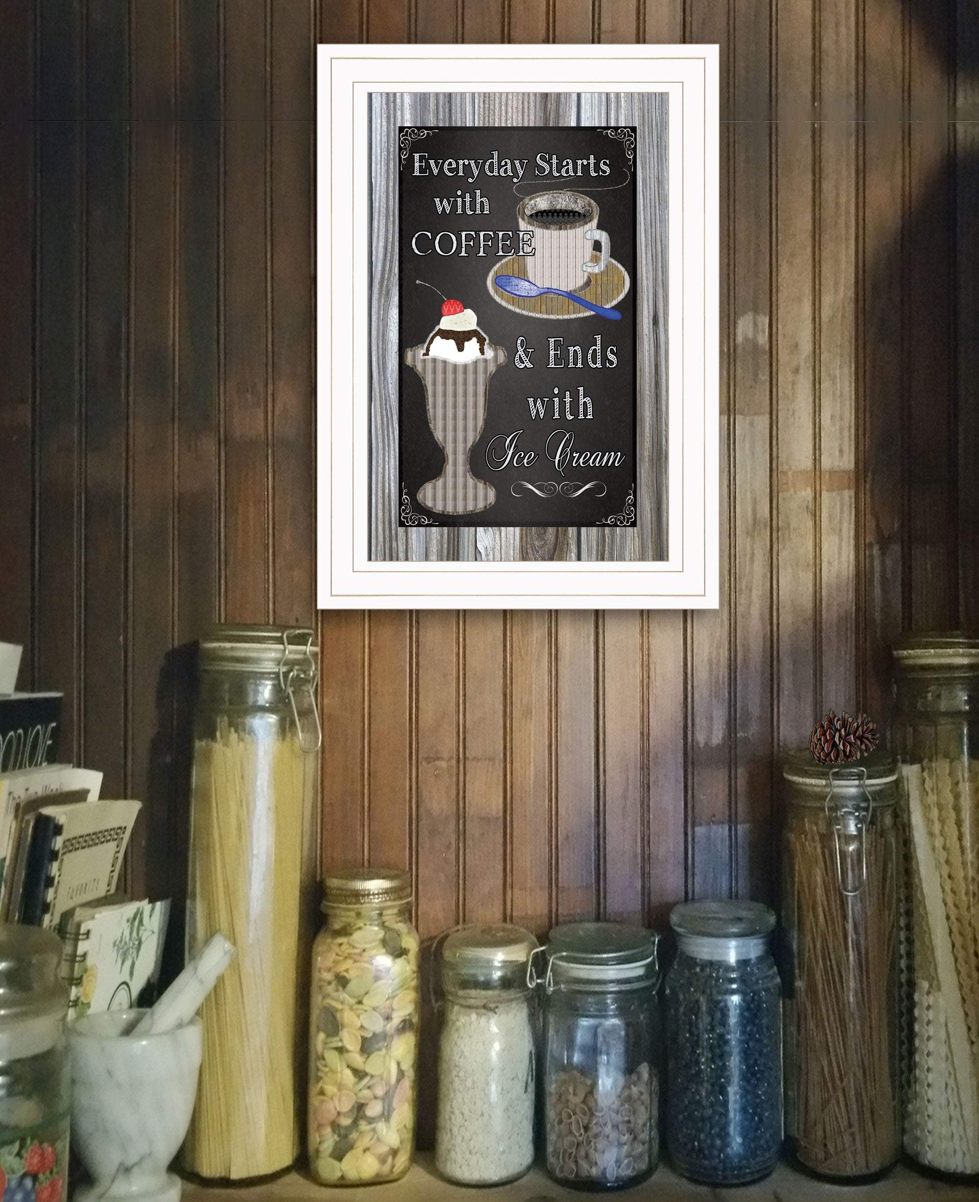 Everyday Starts with Coffee Chalkboard Framed 1 White Framed Print Kitchen Wall Art - Image 5