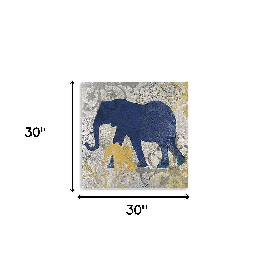 Exotic Blue And Gold Elephant Unframed Print Wall Art - Image 3
