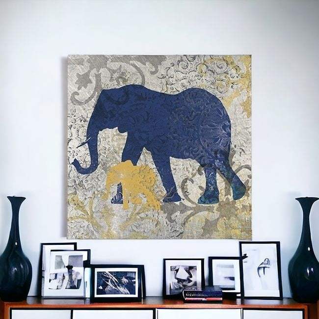 Exotic Blue And Gold Elephant Unframed Print Wall Art - Image 4