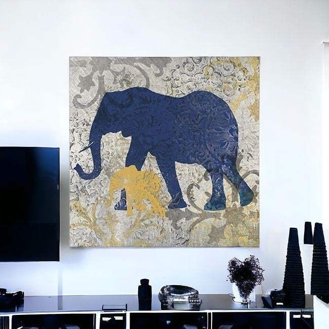 Exotic Blue And Gold Elephant Unframed Print Wall Art - Image 2