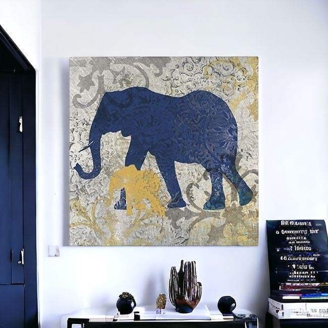 Exotic Blue And Gold Elephant Unframed Print Wall Art - Image 4