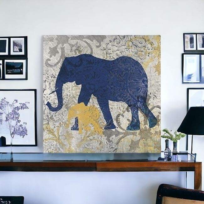 Exotic Blue And Gold Elephant Unframed Print Wall Art - Image 5