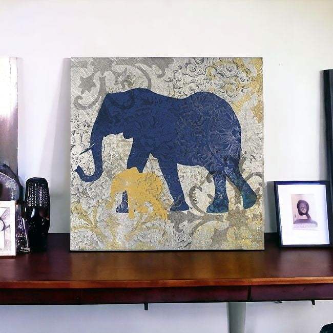 Exotic Blue And Gold Elephant Unframed Print Wall Art - Image 6