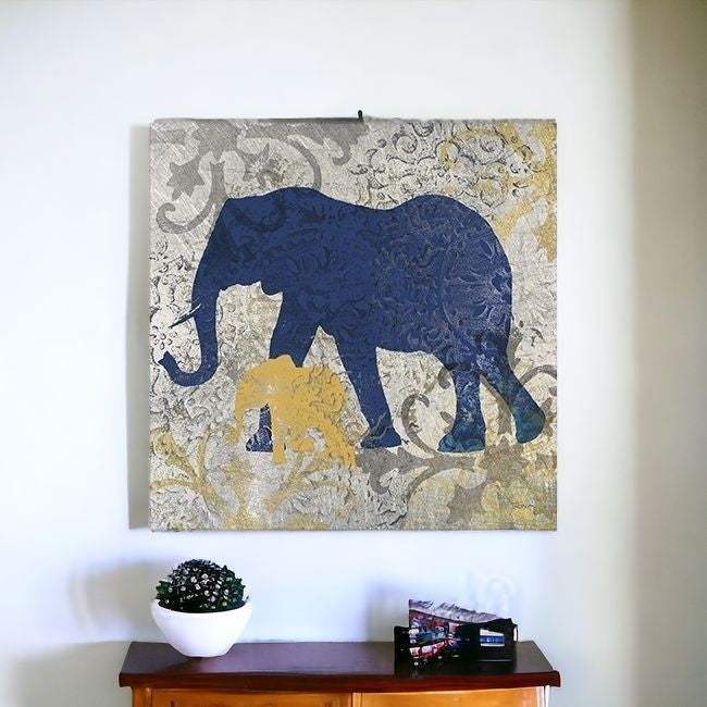 Exotic Blue And Gold Elephant Unframed Print Wall Art - Image 8