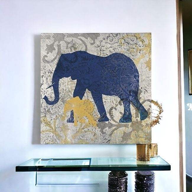 Exotic Blue And Gold Elephant Unframed Print Wall Art - Image 9