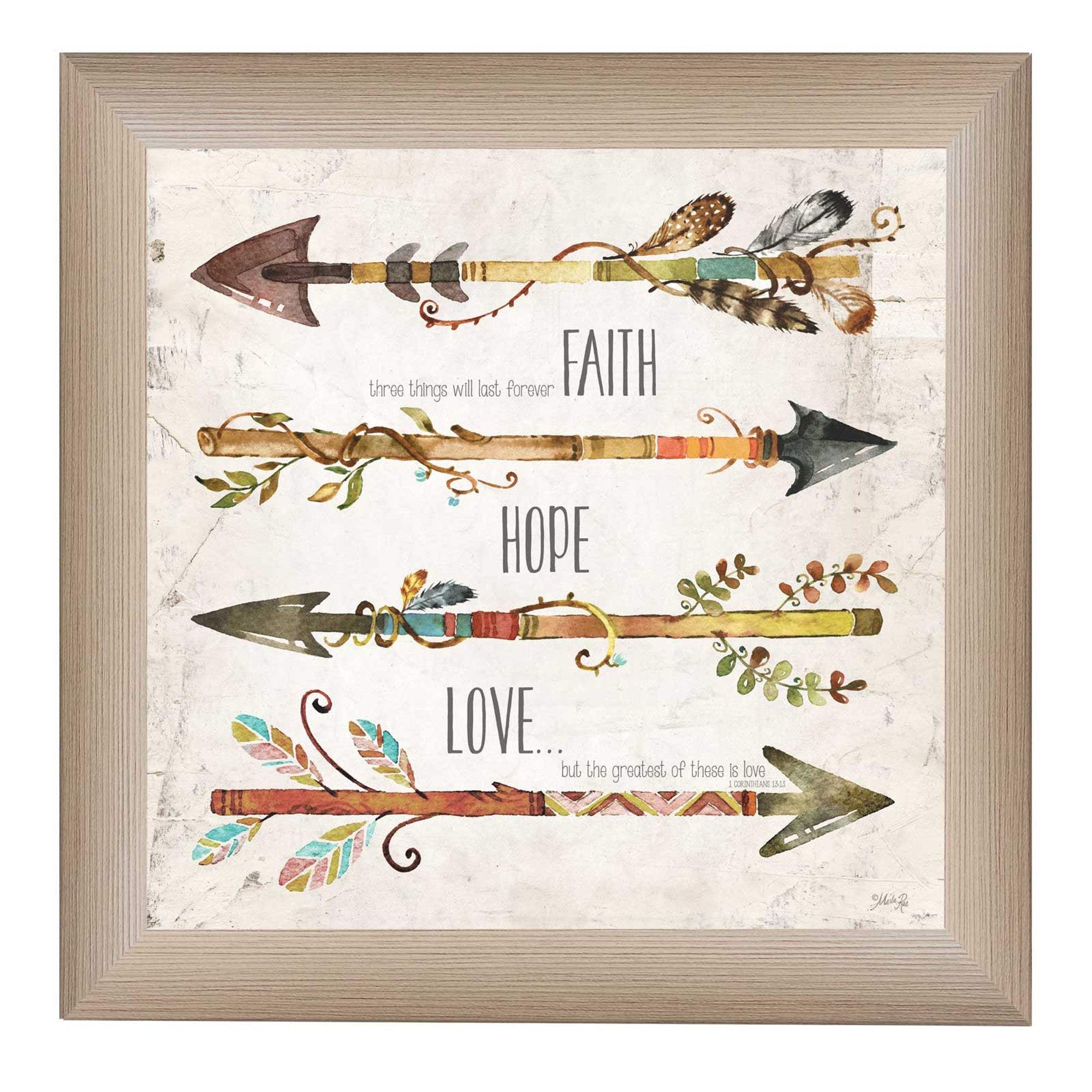 Faith Hope Love Brown Framed Print Wall Art - Image 2