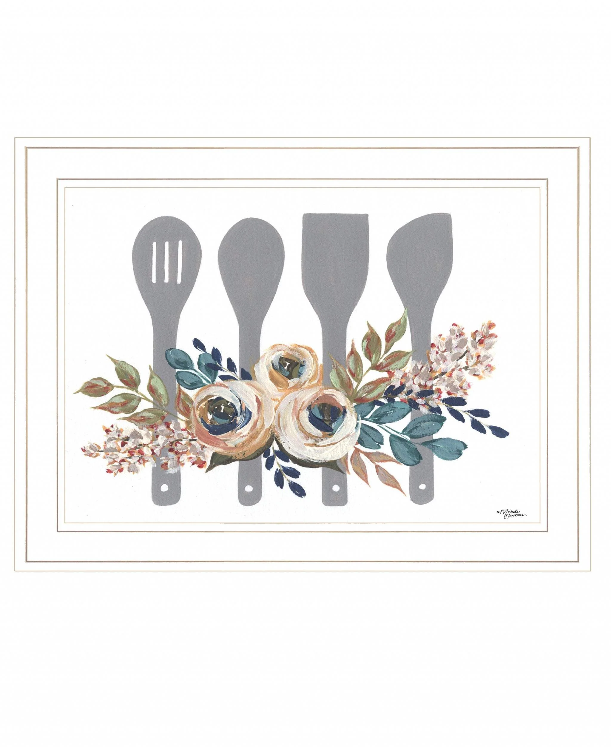 Fall Floral Baking Utensils 1 White Framed Print Kitchen Wall Art - Image 2