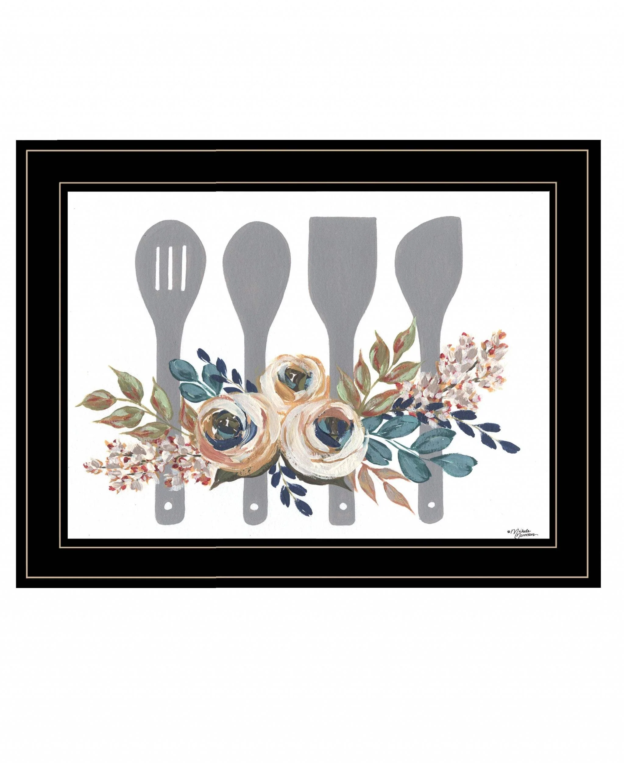 Fall Floral Baking Utensils 2 Black Framed Print Kitchen Wall Art - Image 2