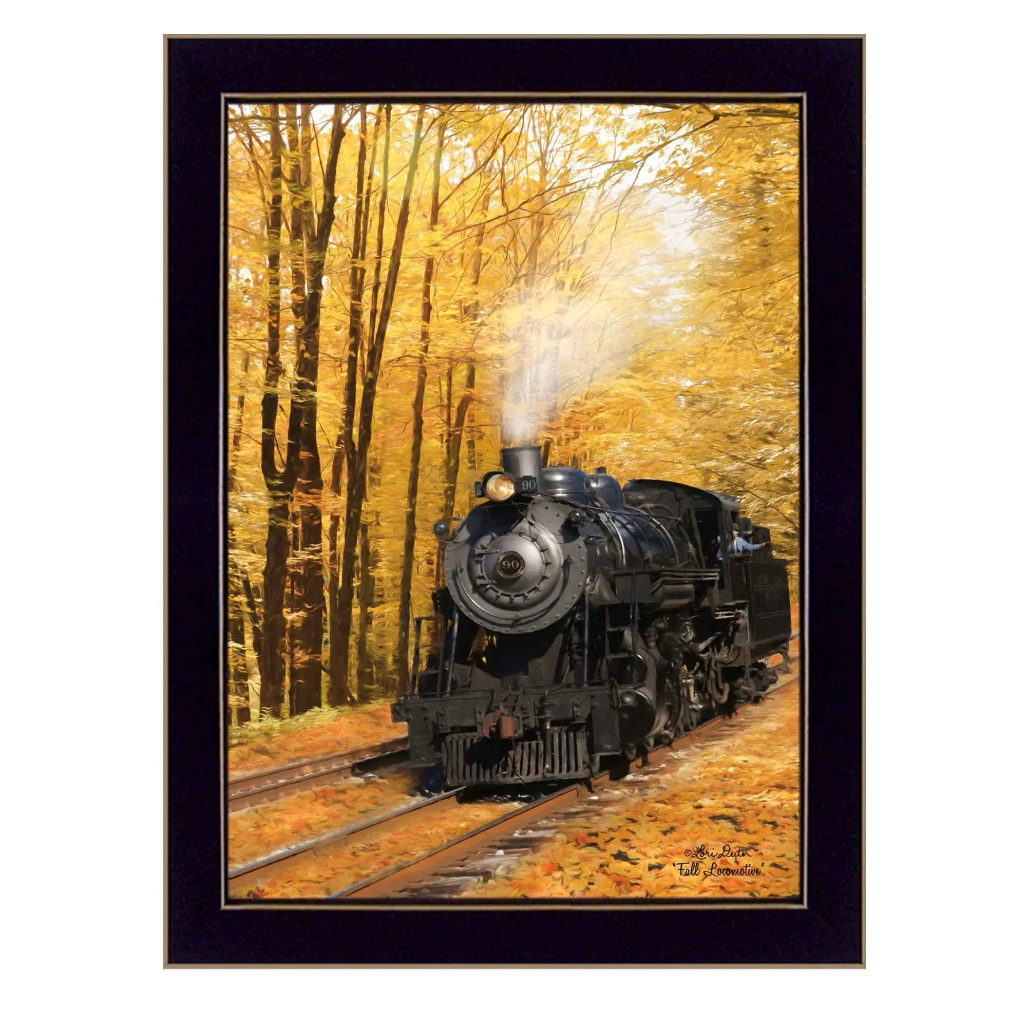 Fall Locomotive Black Framed Print Wall Art - Image 2