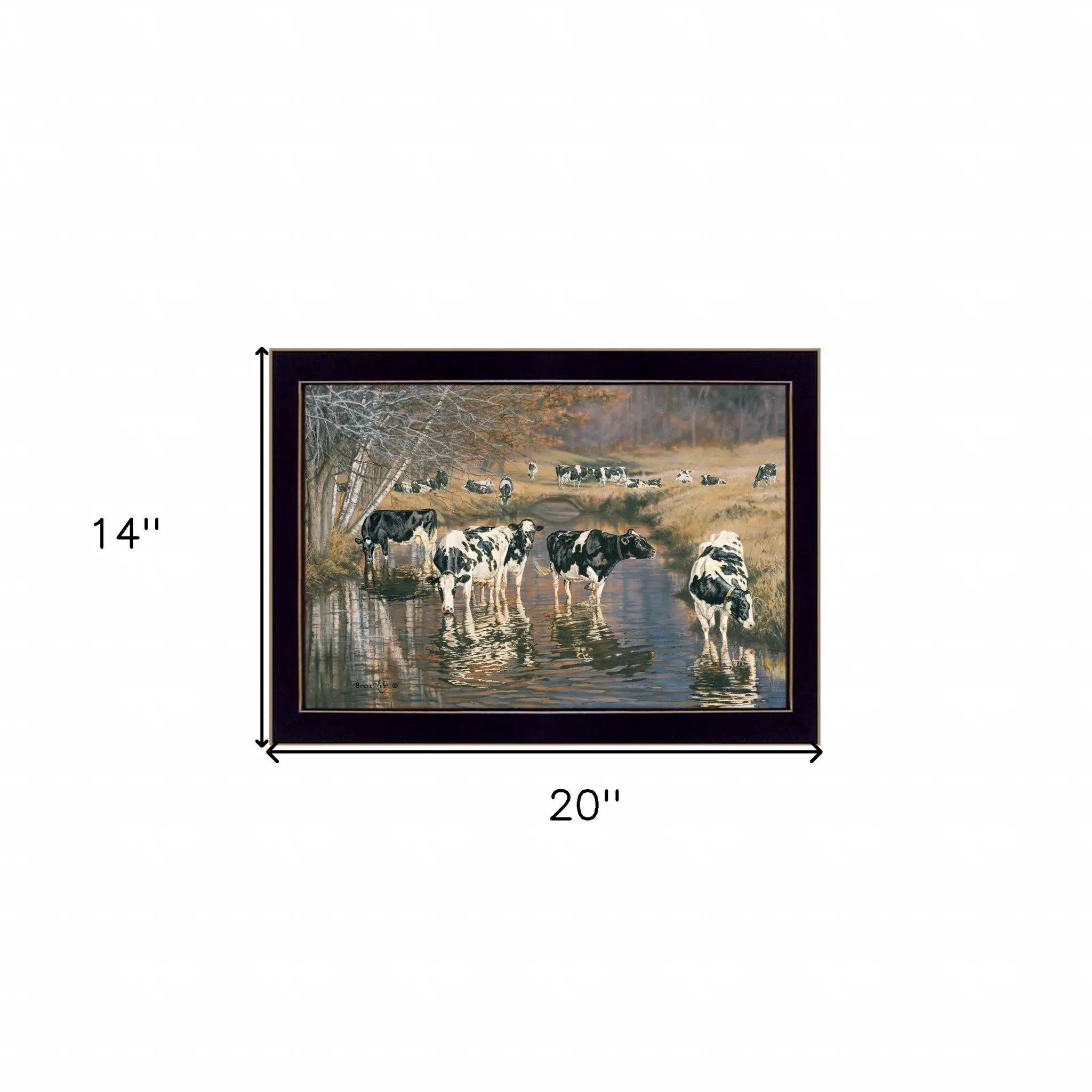 Fall Reflections Holsteins in River Black Framed Print Wall Art - Image 5