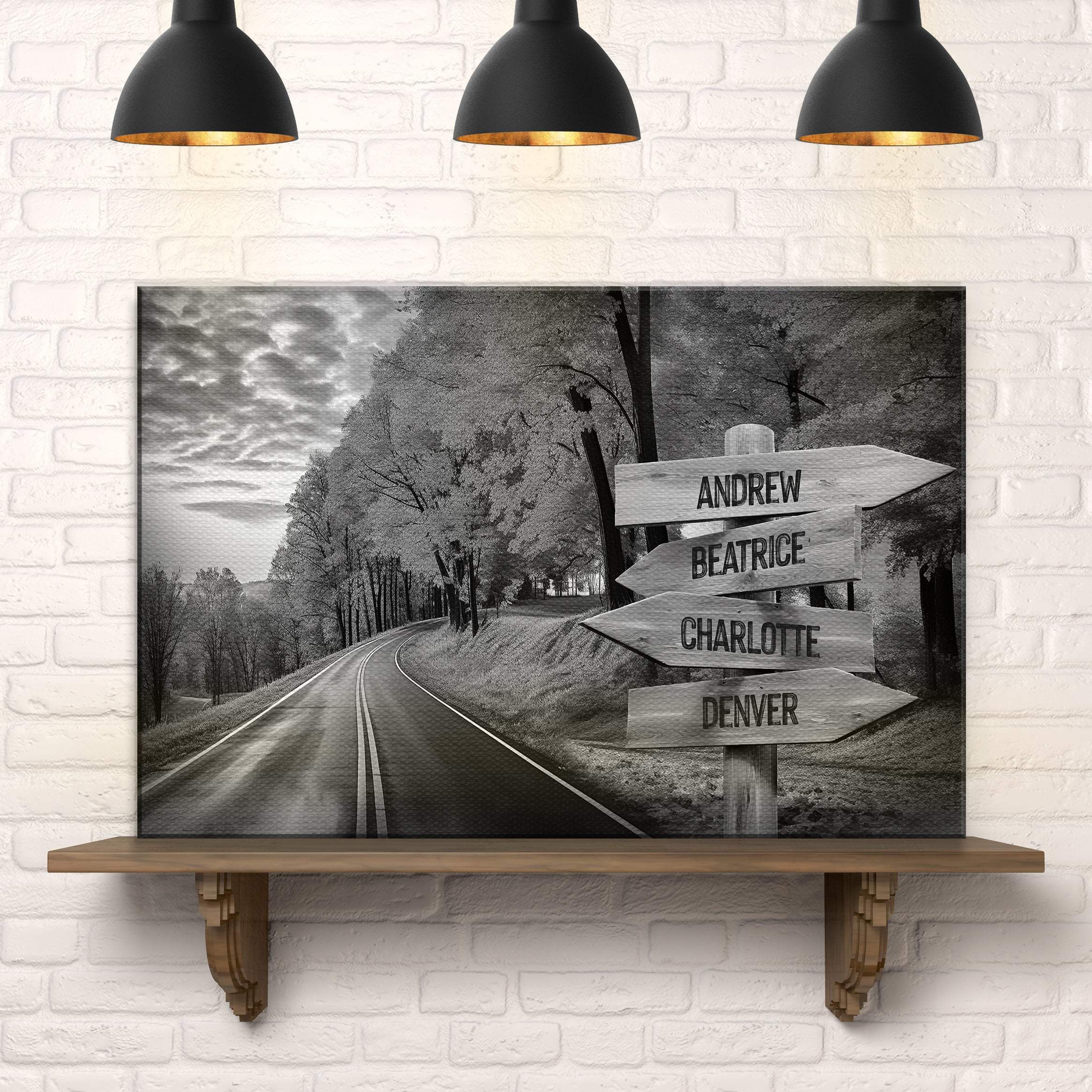 Family Names Monochrome Autumn Roads Sign - Image 2