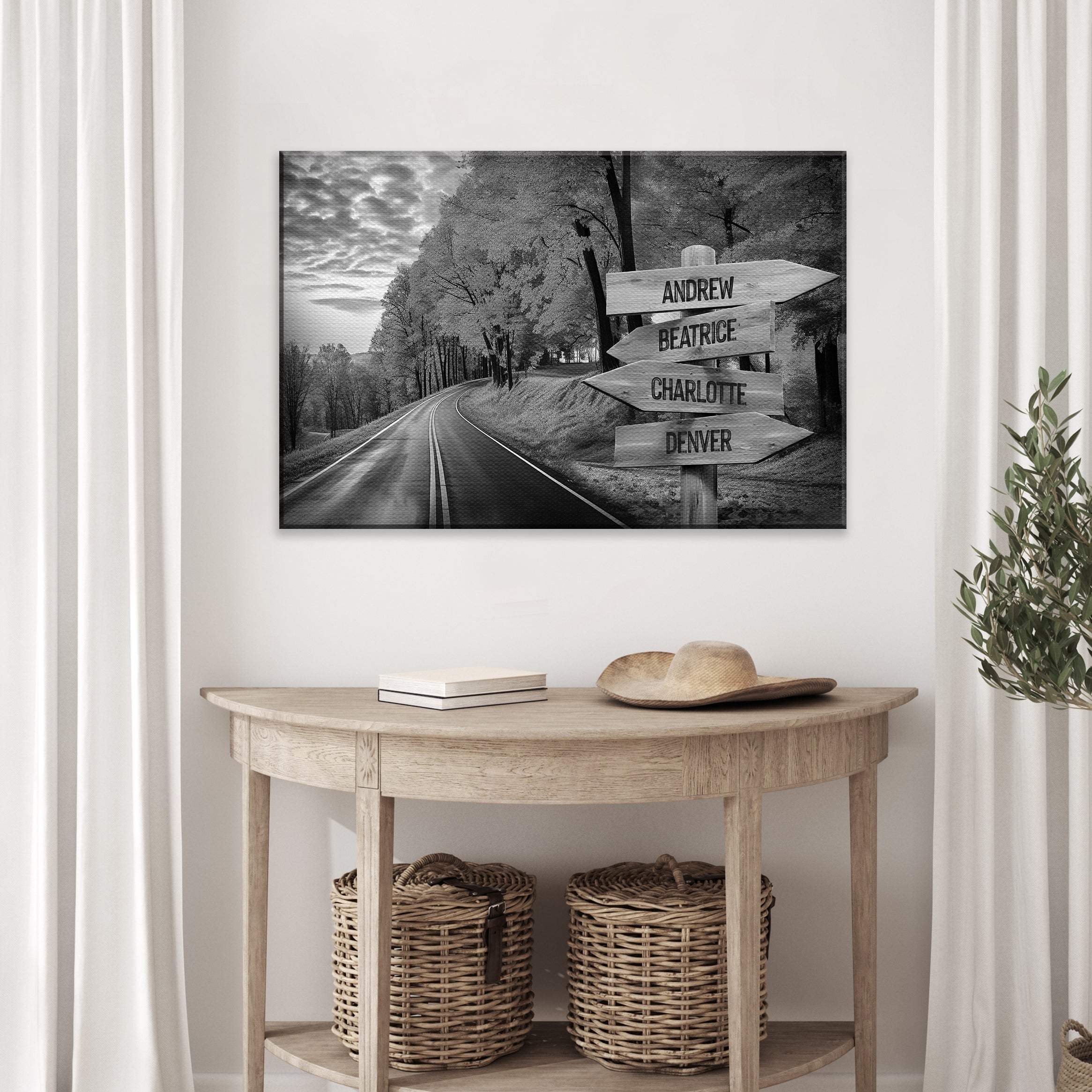 Family Names Monochrome Autumn Roads Sign - Image 3