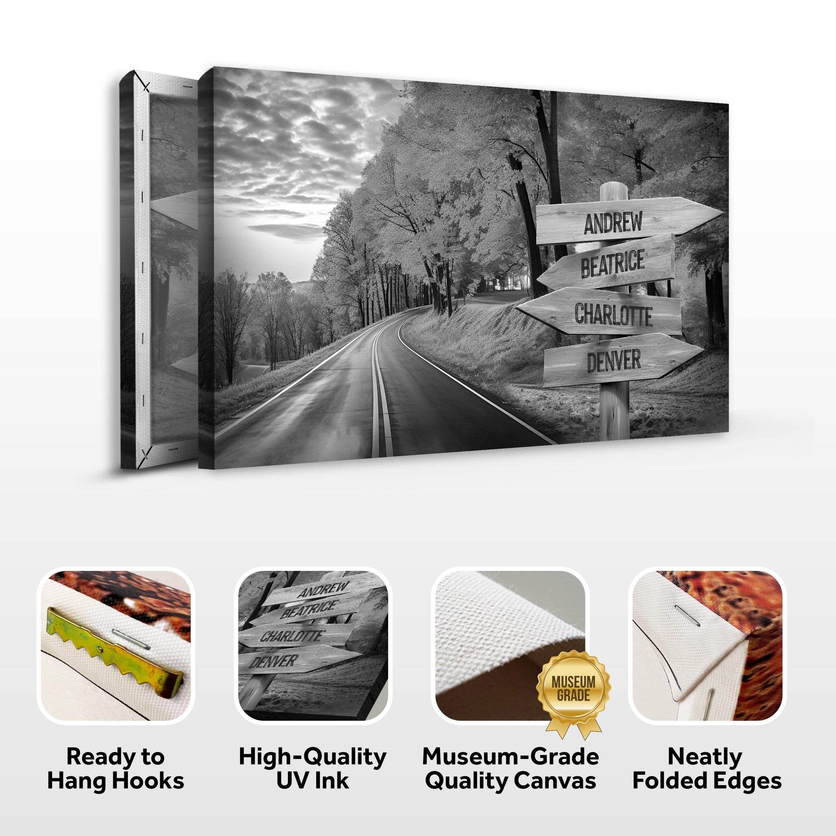 Family Names Monochrome Autumn Roads Sign - Image 5