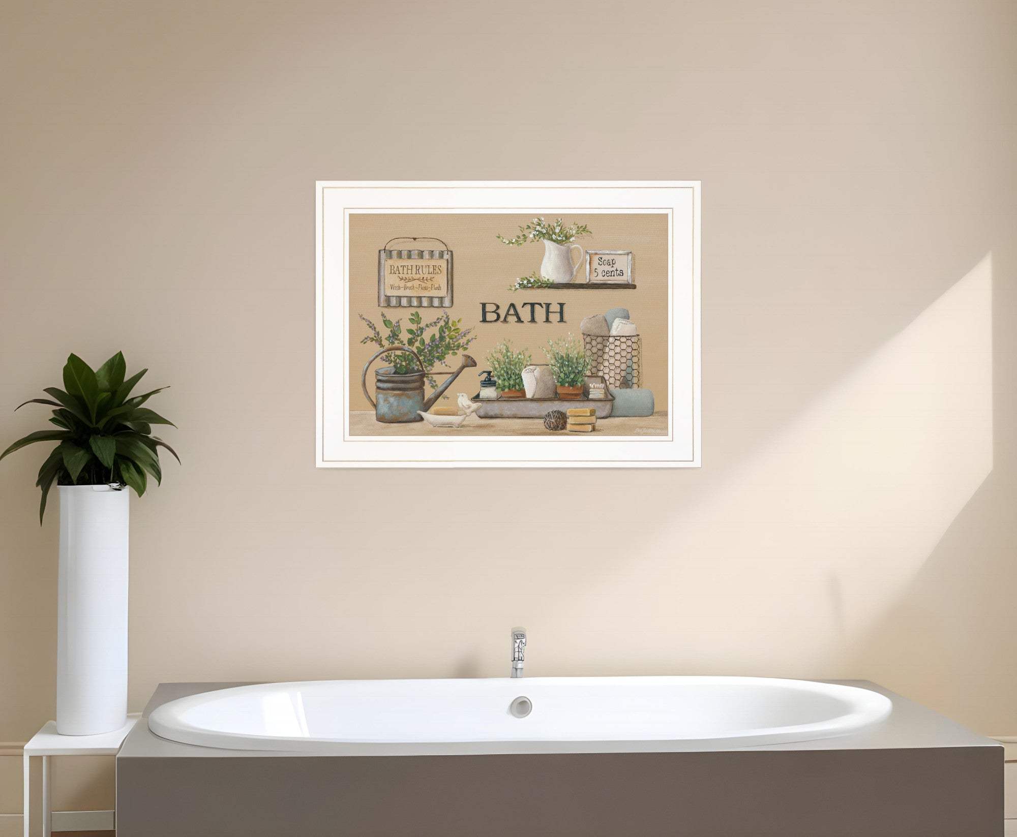 Farmhouse Bath White Framed Print Bathroom Wall Art - Image 2