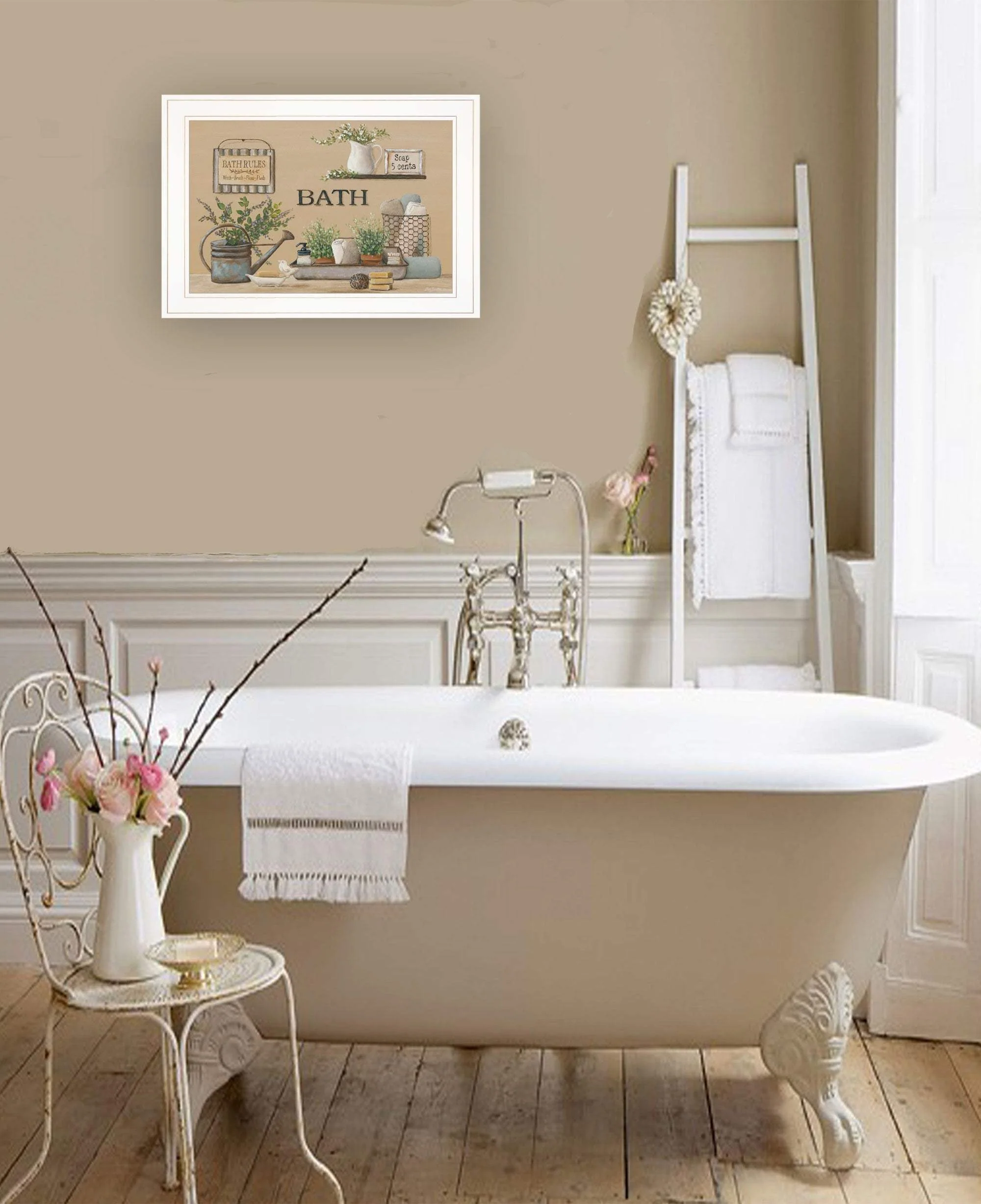 Farmhouse Bath White Framed Print Bathroom Wall Art - Image 6