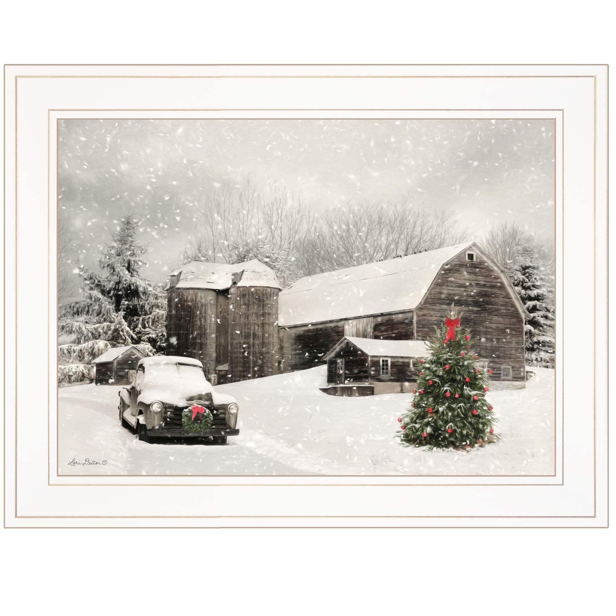Farmhouse Christmas 1 White Framed Print Wall Art - Image 2