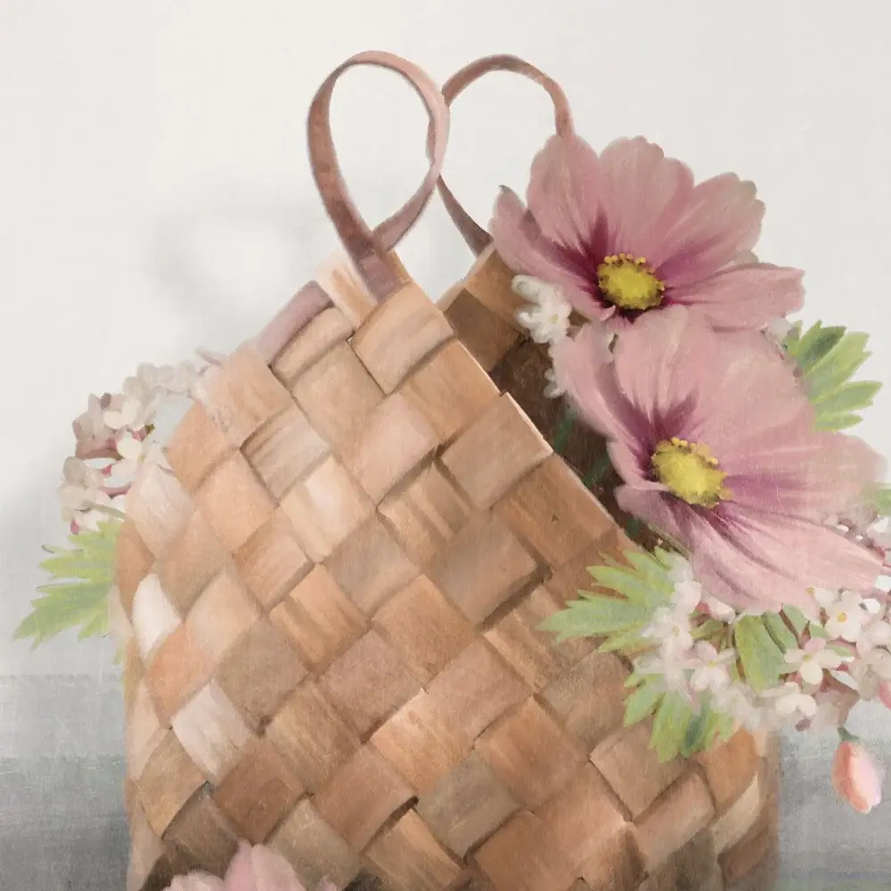 Farmhouse Daisy Basket 2 White Framed Print Wall Art - Image 3