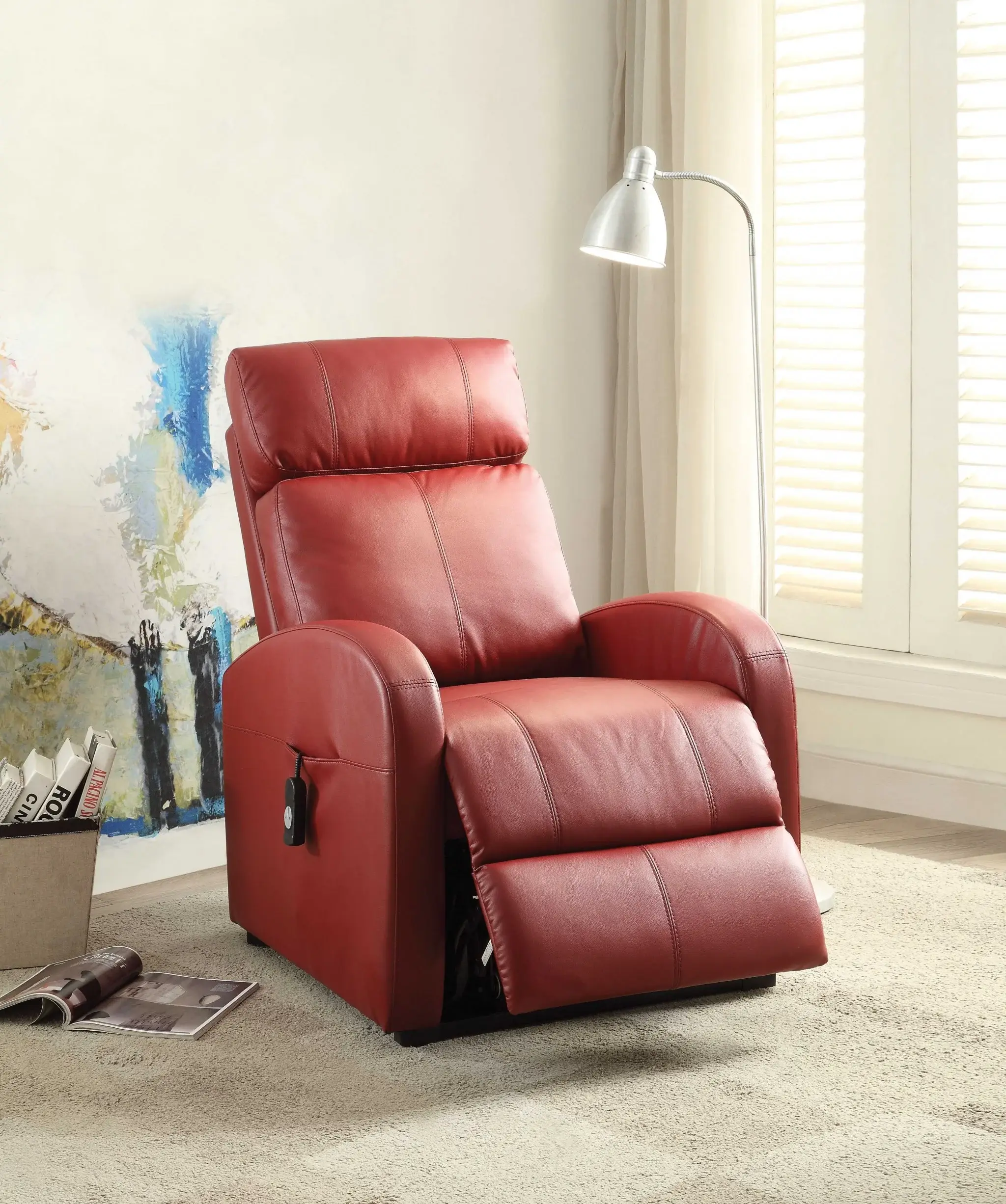 Faux Leather Power Motion Lift Recliner In Red - Image 5