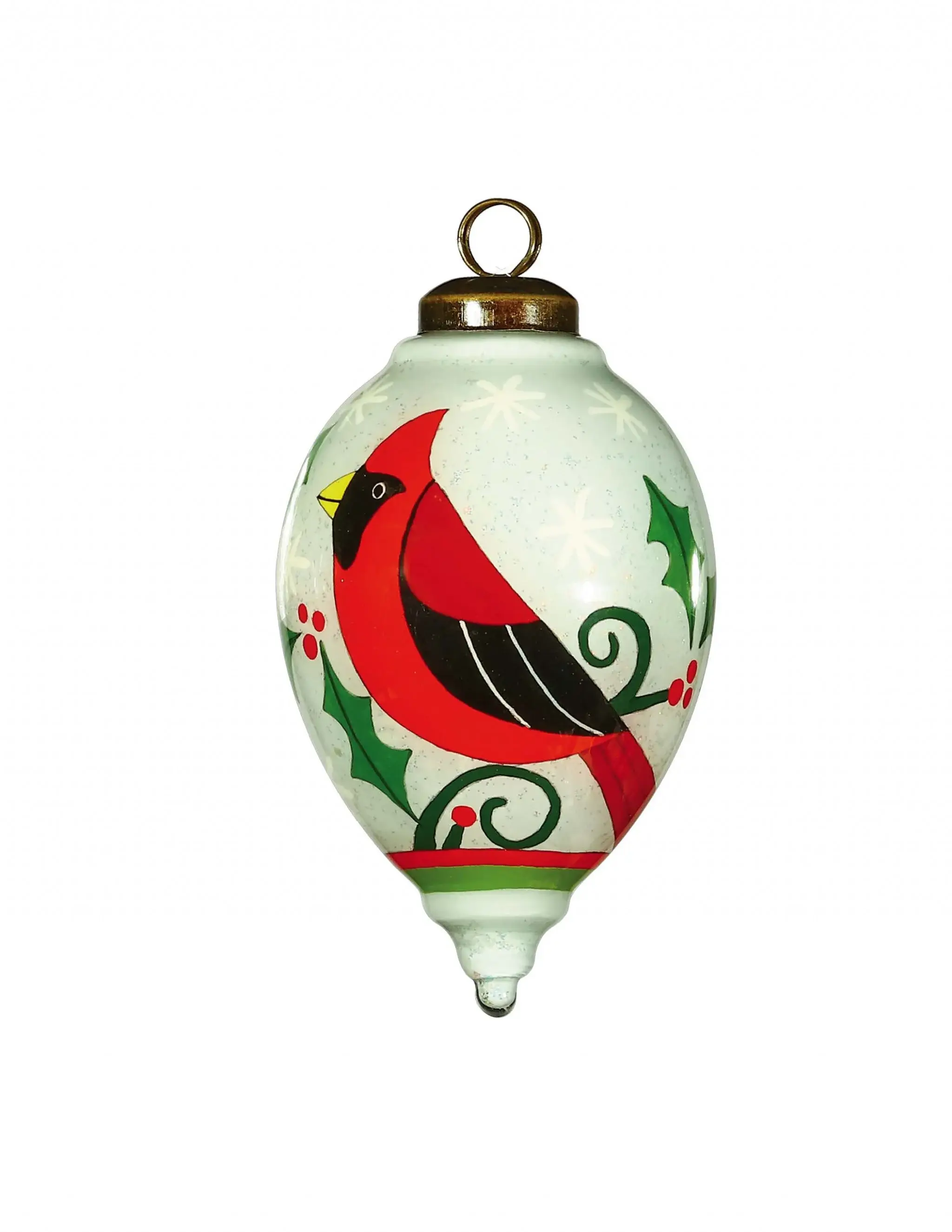 Festive Glitter Red Cardinal Hand Painted Mouth Blown Glass Ornament - Image 2