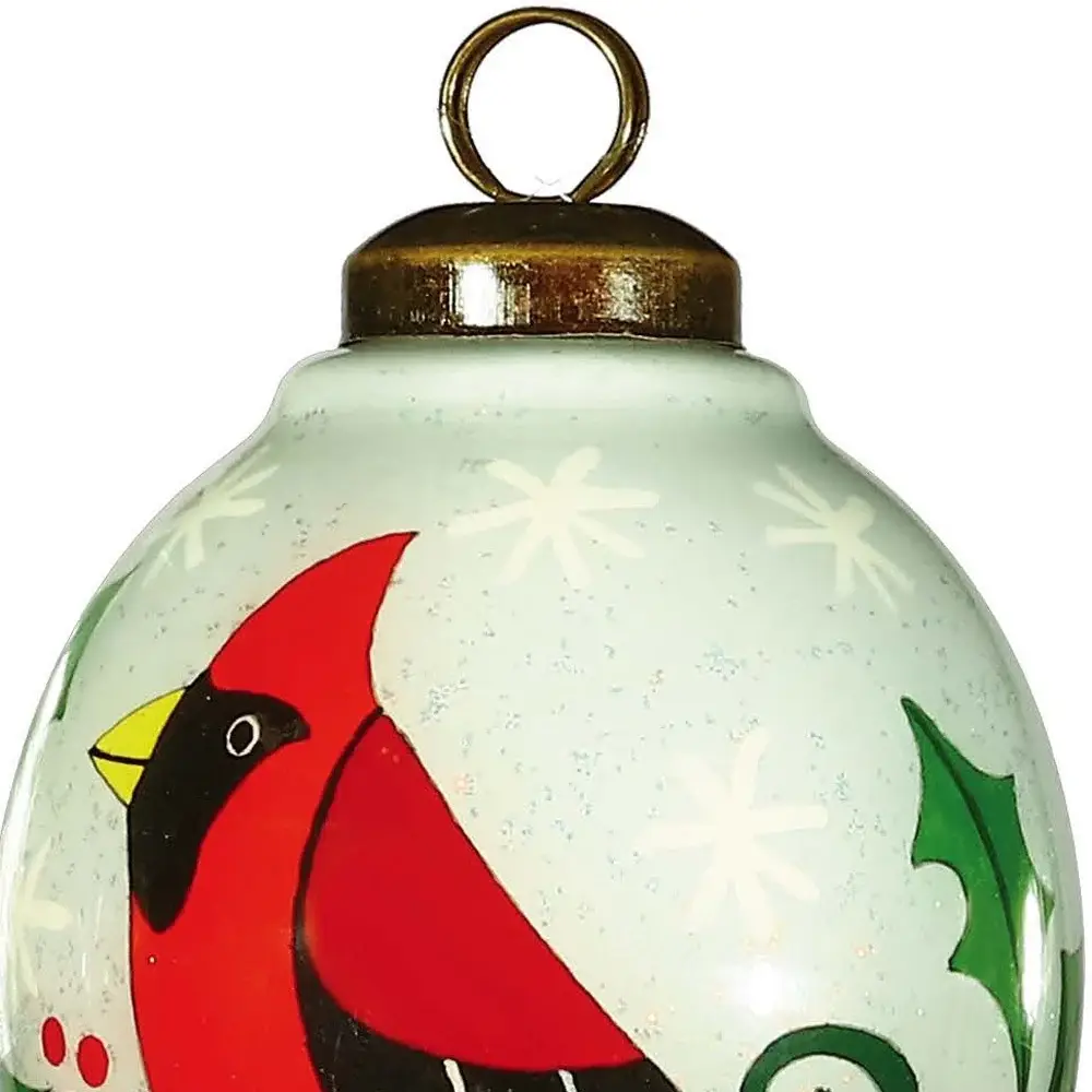 Festive Glitter Red Cardinal Hand Painted Mouth Blown Glass Ornament - Image 3