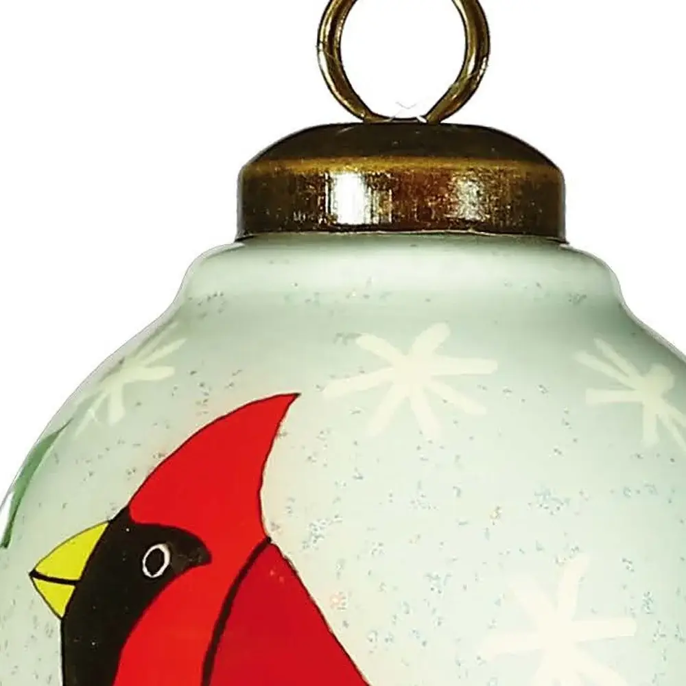 Festive Glitter Red Cardinal Hand Painted Mouth Blown Glass Ornament - Image 4