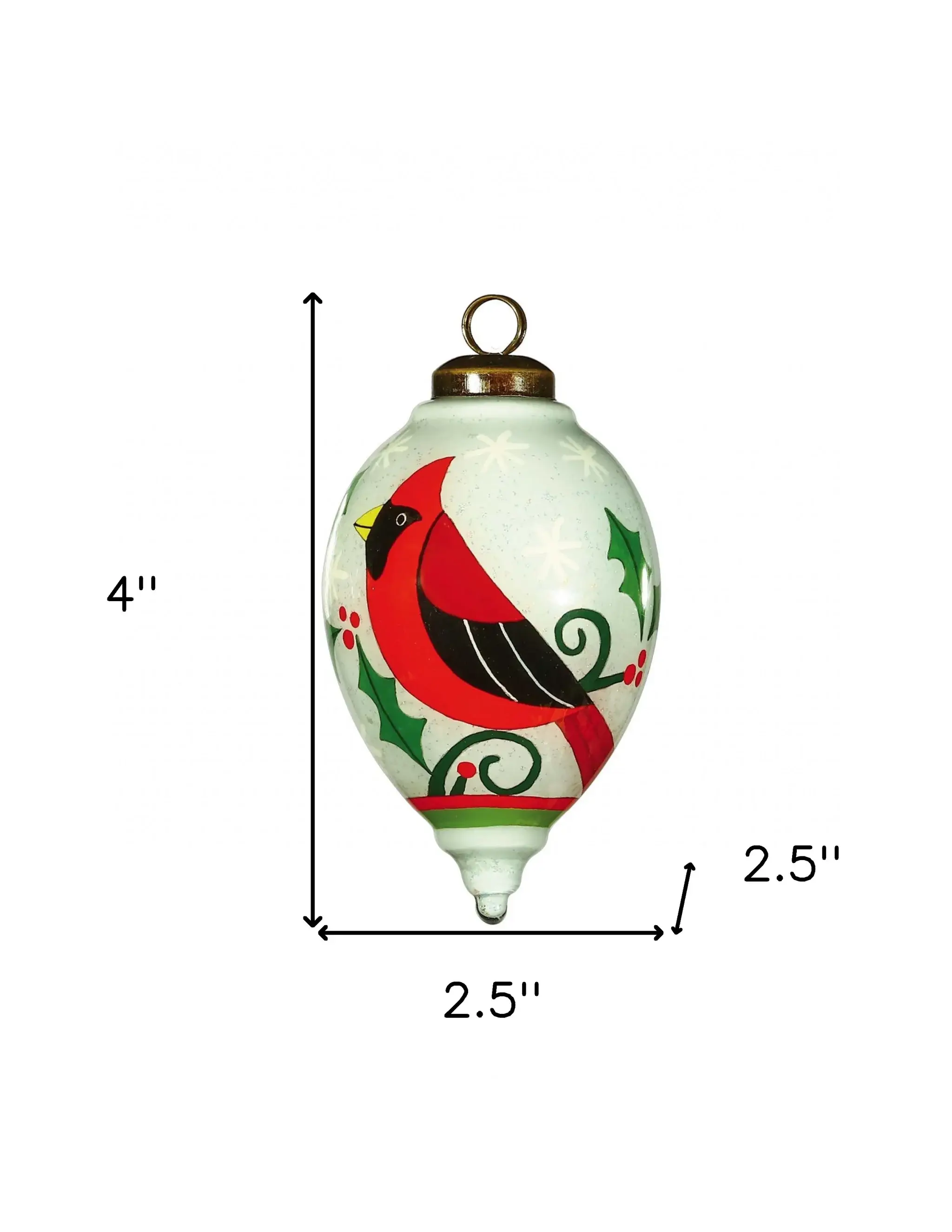 Festive Glitter Red Cardinal Hand Painted Mouth Blown Glass Ornament - Image 5
