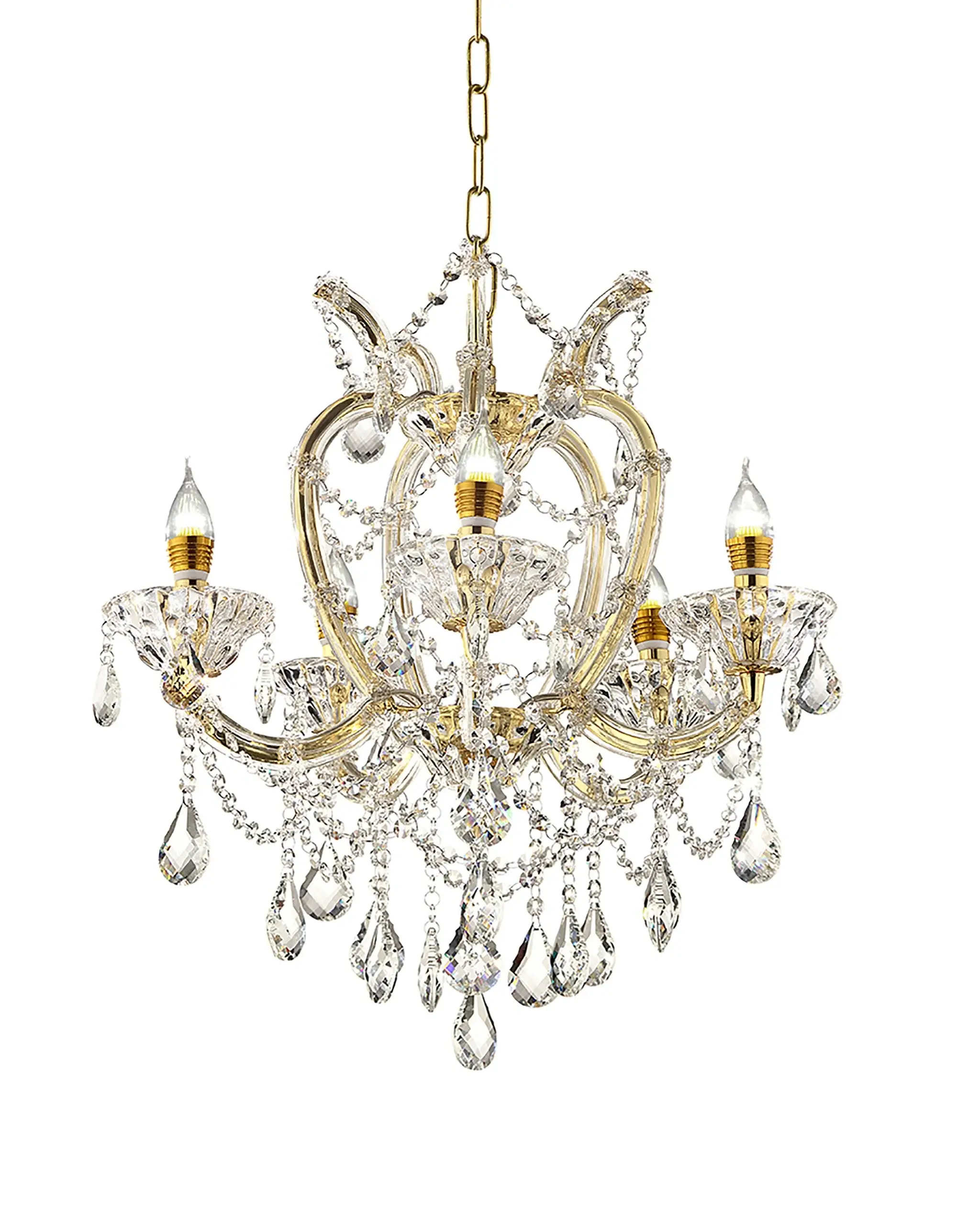 Five Light Glam Gold and Faux Crystal Chandelier - Image 2