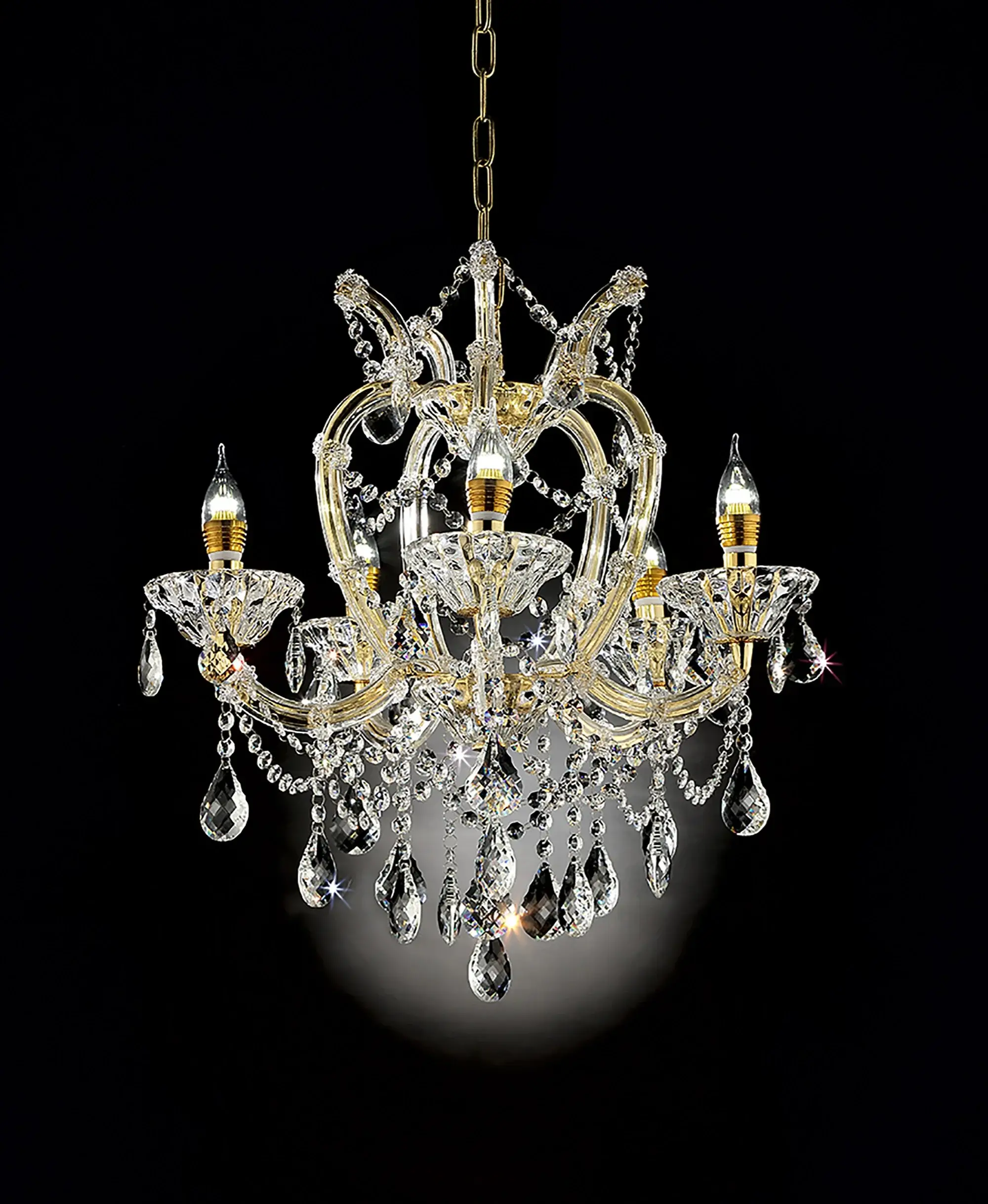 Five Light Glam Gold and Faux Crystal Chandelier - Image 3