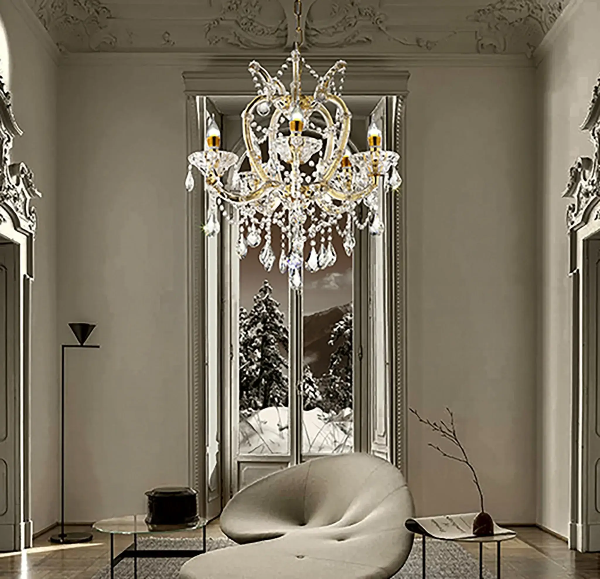 Five Light Glam Gold and Faux Crystal Chandelier - Image 4