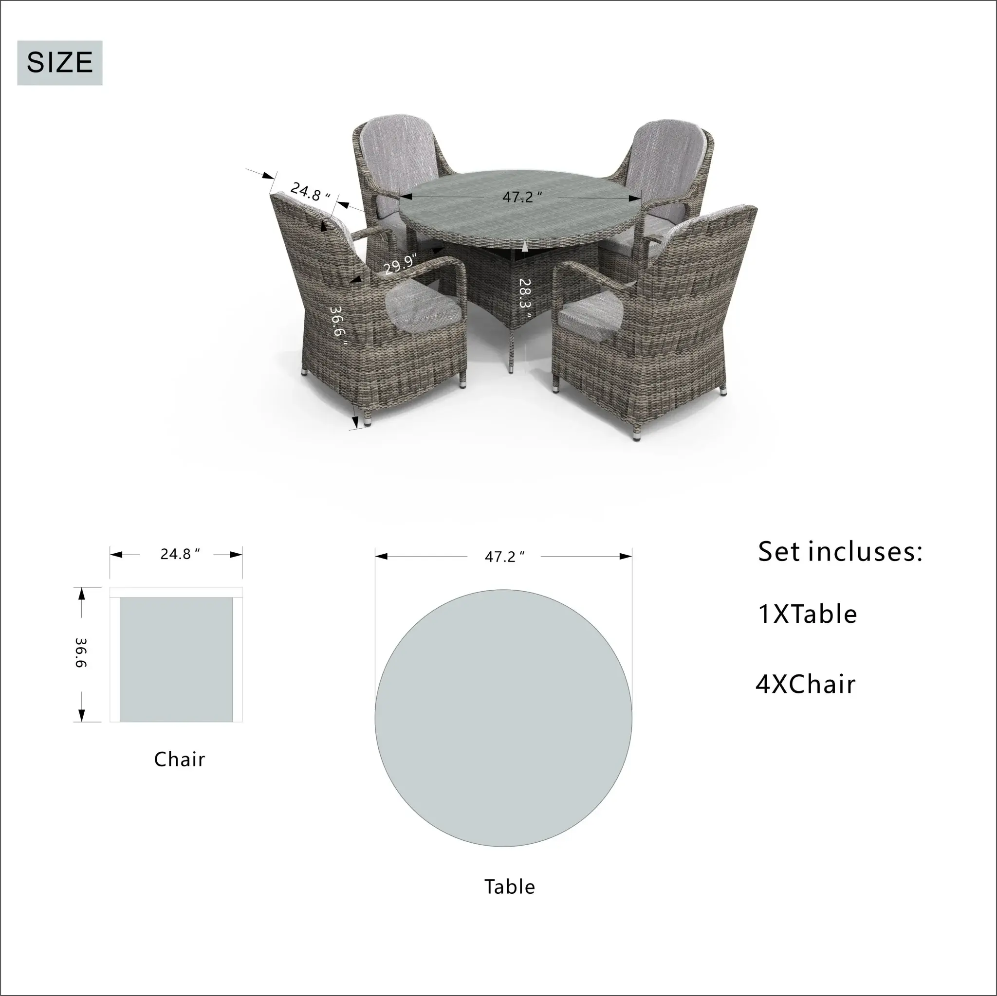 Five Piece Gray Round Glass Dining Set - Image 3