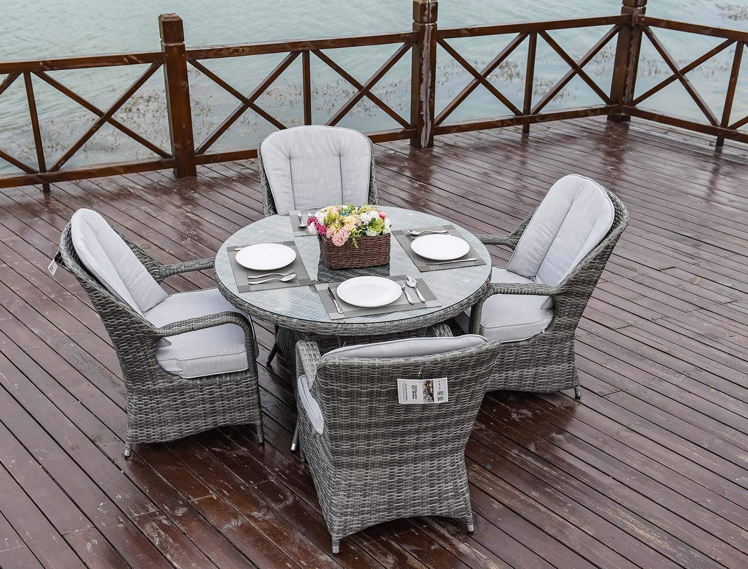 Five Piece Gray Round Glass Dining Set - Image 4