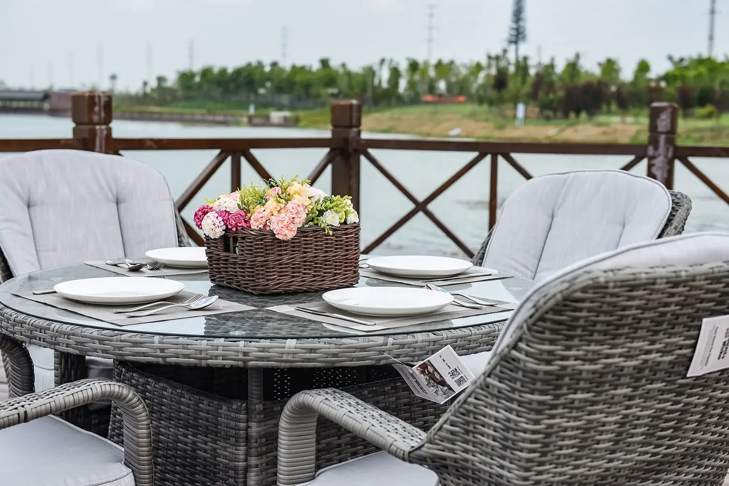 Five Piece Gray Round Glass Dining Set - Image 9