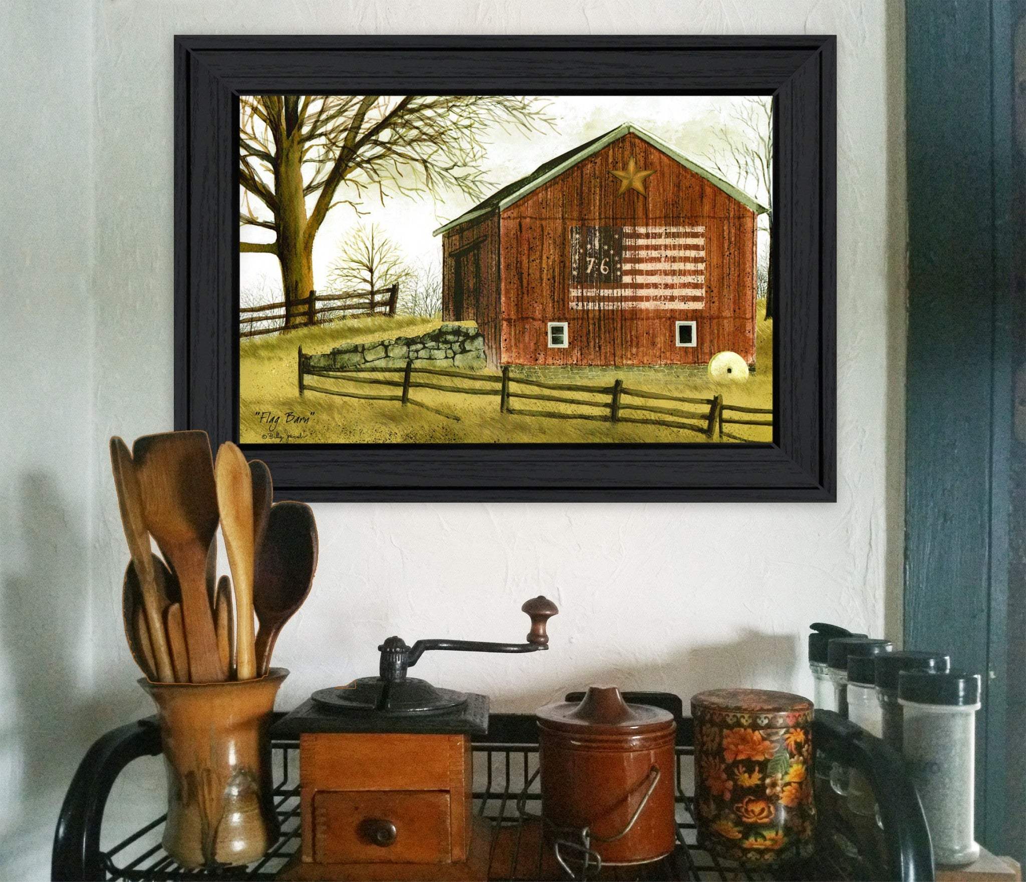 Flag Barn 2 Black Framed Print Wall Art - Image 4