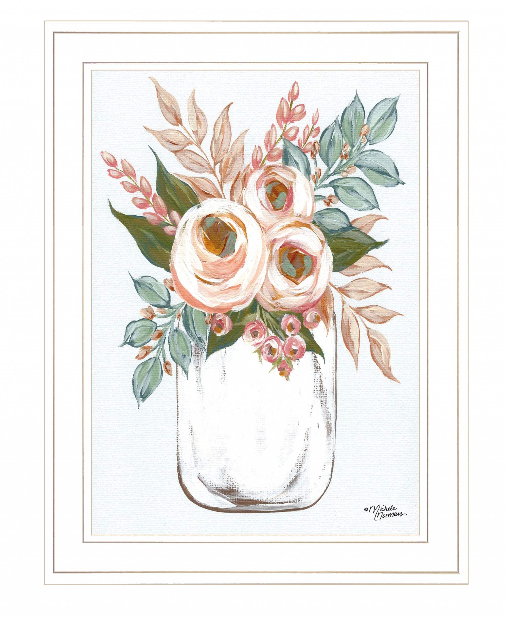 Floral Jar 1 White Framed Print Wall Art - Image 2