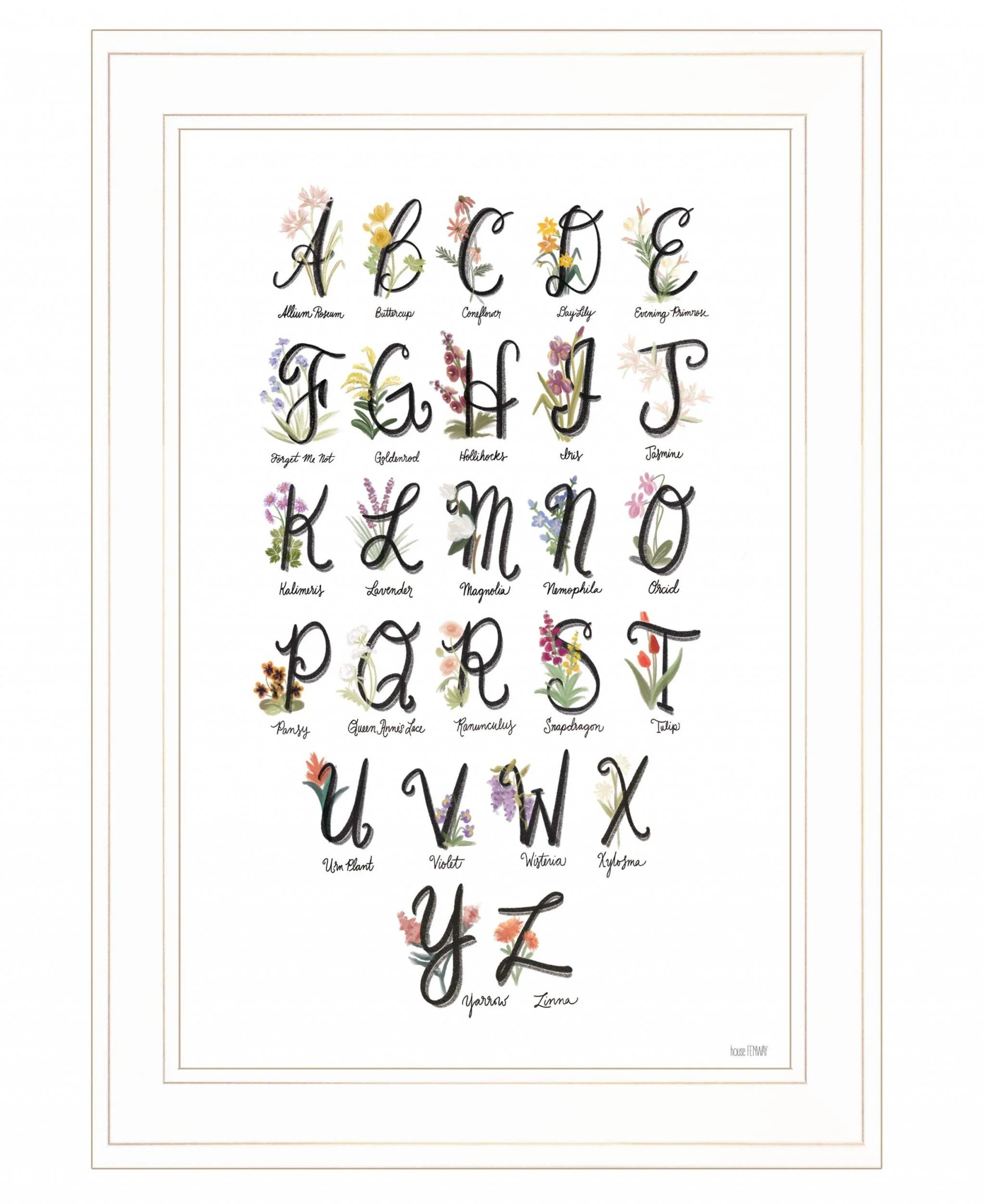 Flower Alphabet 1 White Framed Print Wall Art - Image 2
