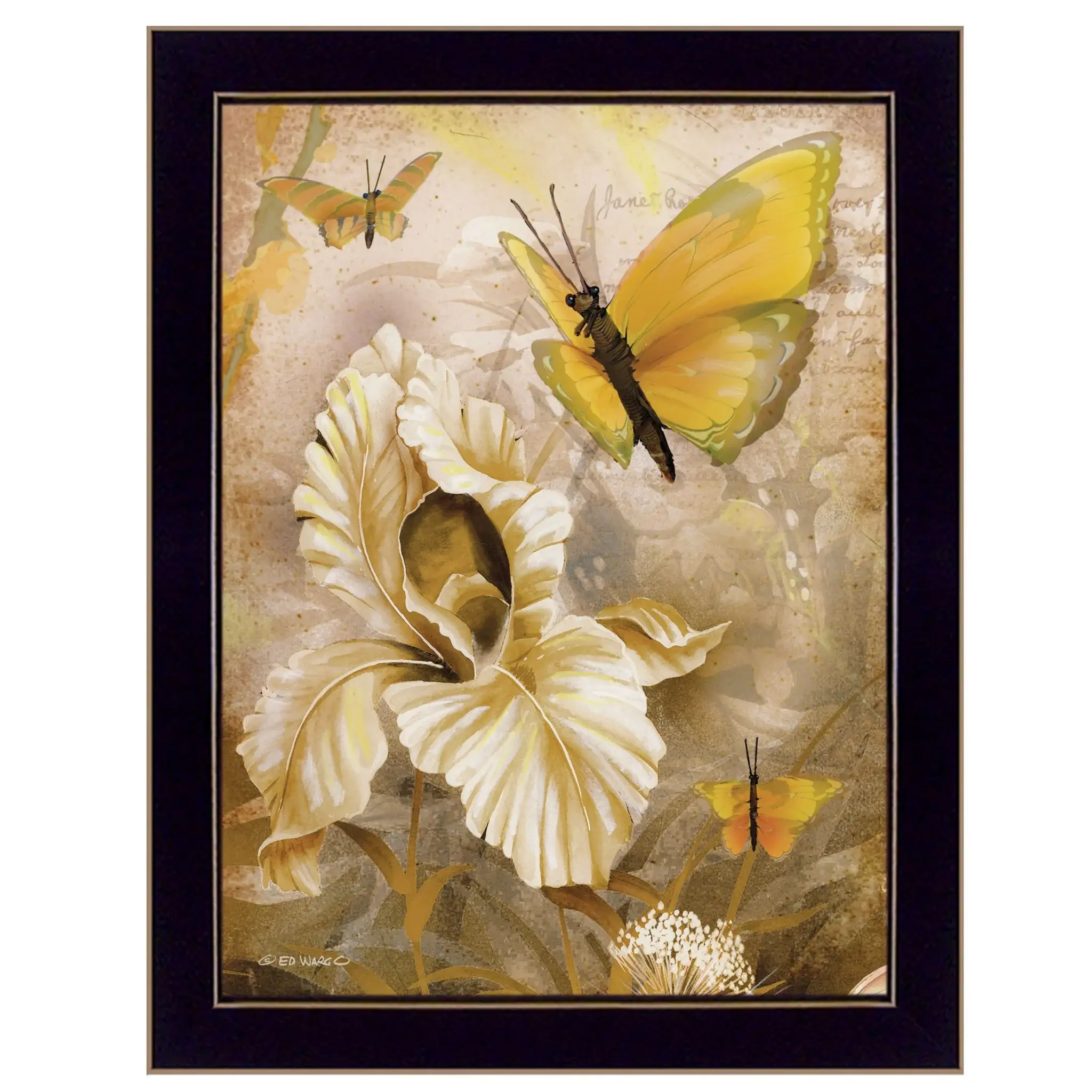 Flowers and Butterflies I 1 Black Framed Print Wall Art - Image 2