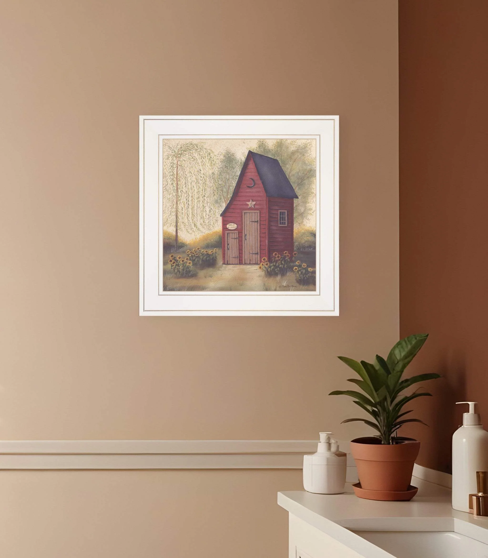 Folk Art Outhouse II 1 White Framed Print Bathroom Wall Art