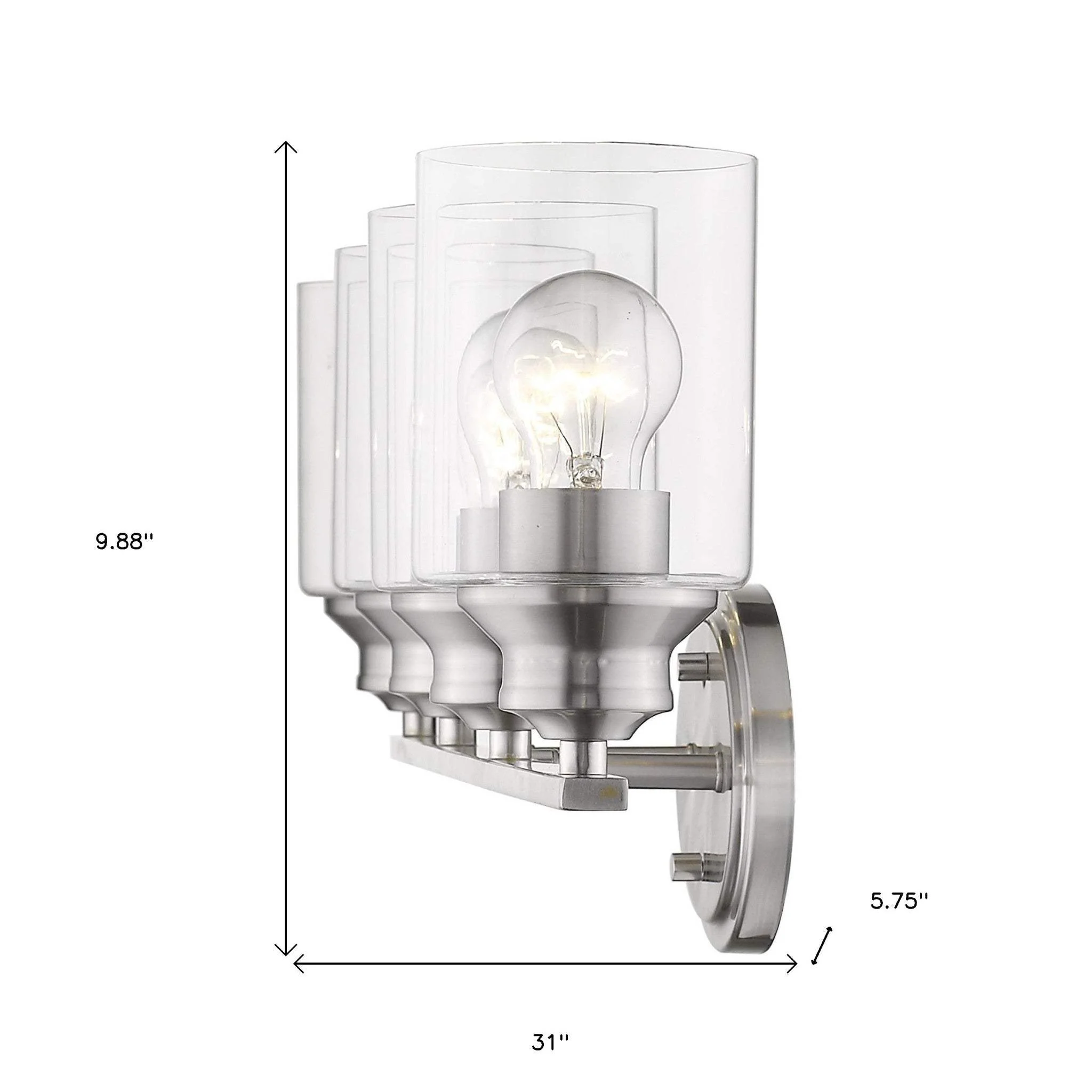 Four Light Silver Wall Light with Clear Glass Shade - Image 6