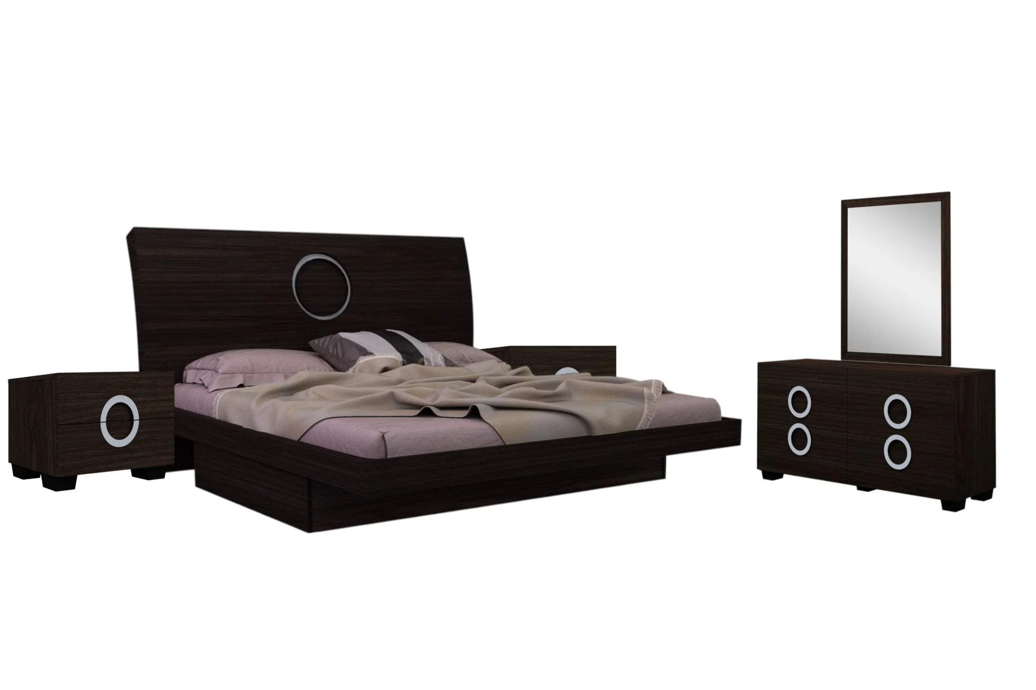 Four Piece Wood Brown Solid Wood Bedroom Set With Mirror - Image 3