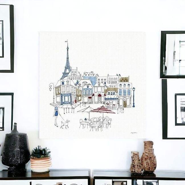 French Caf With Red And Blue Accents Unframed Print Wall Art - Image 3